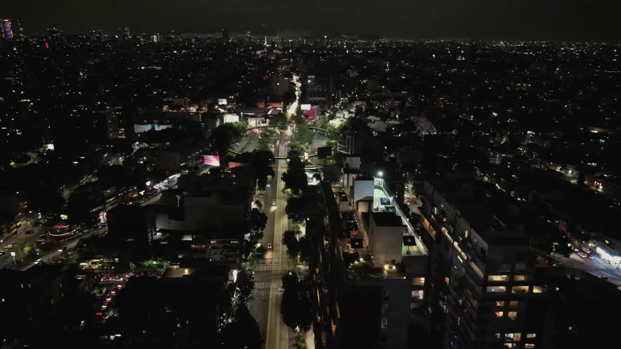 Nighttime drone flight over the Del Valle neighborhood an important and well-established area in Mexico City