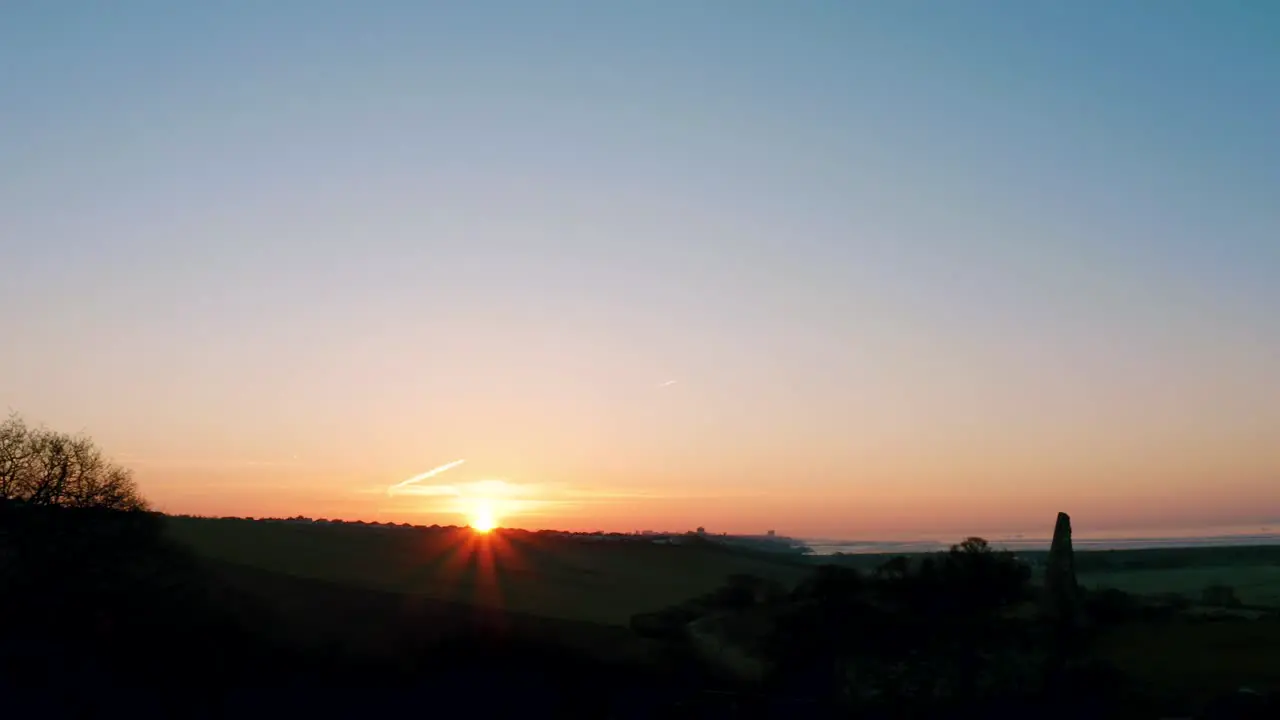 Hadleigh Castle Morning Sunrise long slow pan to right shows ruins