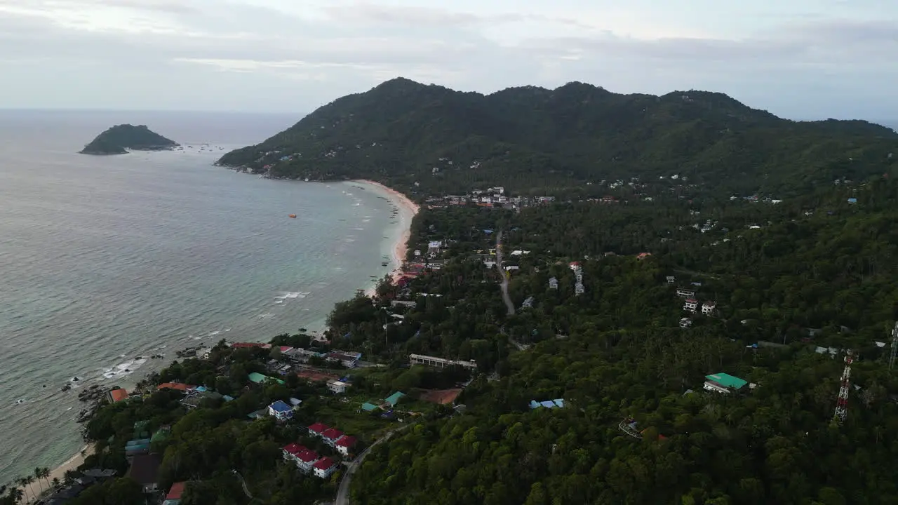 Aerial view of famous tourist spot called shark bay in koh tao Thailand south east asia travel holiday destinations for backpackers and digital nomad resort beach town