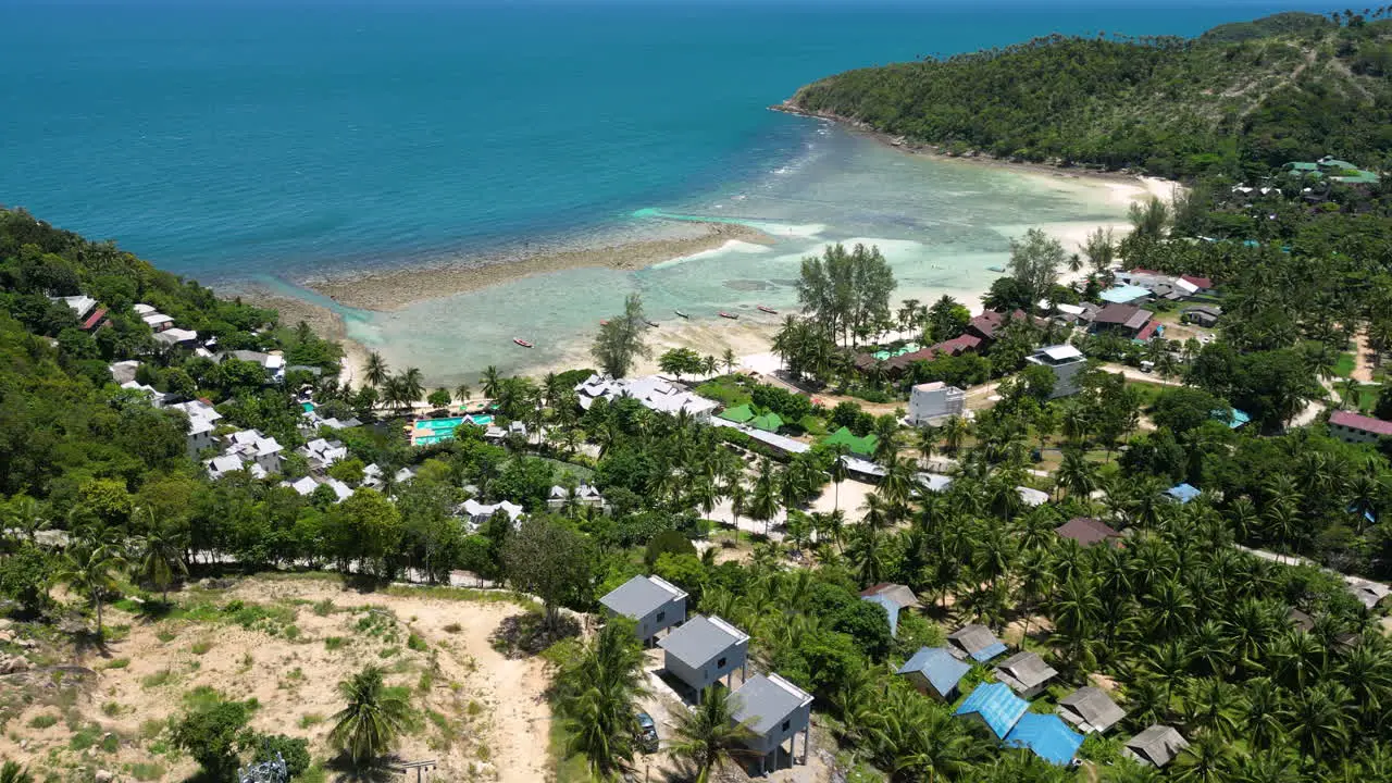 Aerial footage of Salad beach in Ko Pha-ngan District Surat Thani Thailand resort beach town for digital nomad and travellers in south east Asia