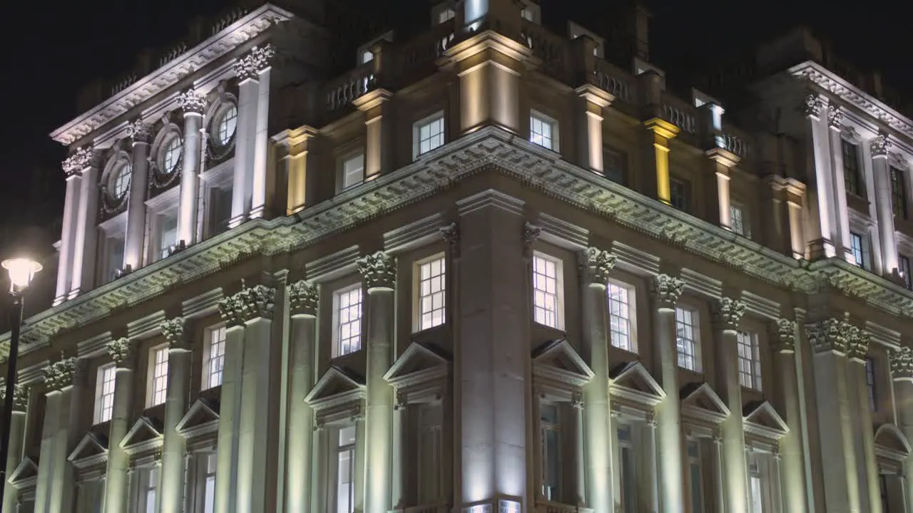 Detail of illuminated architecture during nighttime in London England