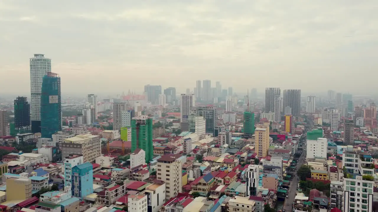 Aerial view the city of phnom penh in the morning with cloudy