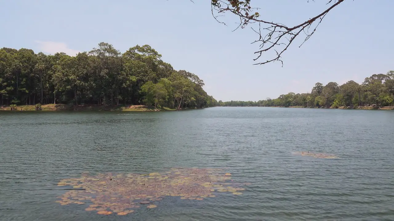 Moat Surrounding Angkor Wat Historical Temple Complex in Cambodia