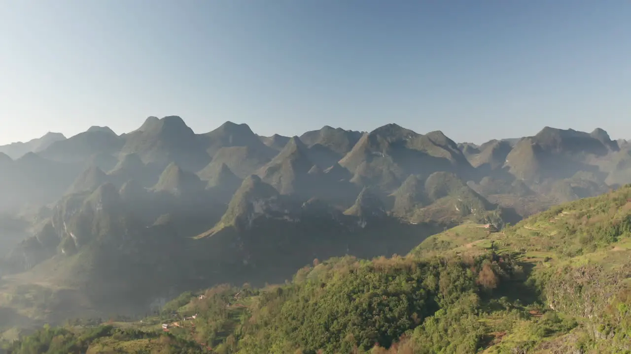 Aerial drone point of view of the stunning landscape of Ha Giang in Northern Vietnam South-East Asia