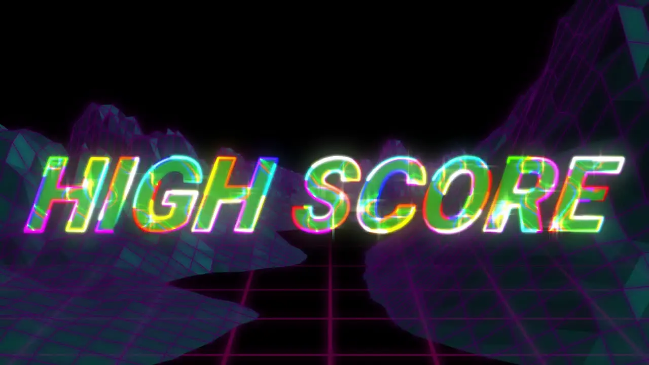 Animation of high score text over metaverse background