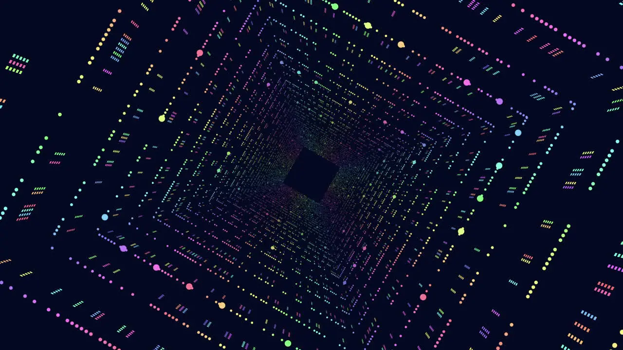 Vibrant digital artwork infinite tunnel of colorful dots