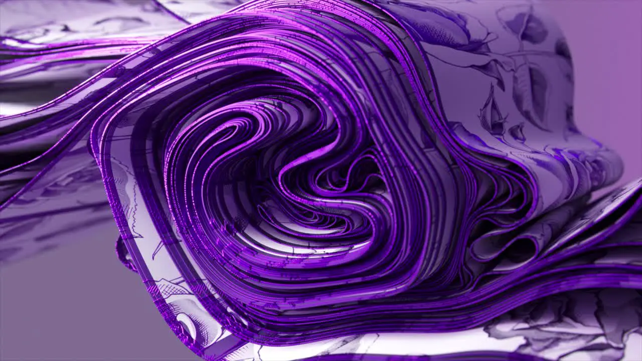 A Purple and White Fabric Swirl with Intricate Patterns Creates a Mesmerizing 3D Animation