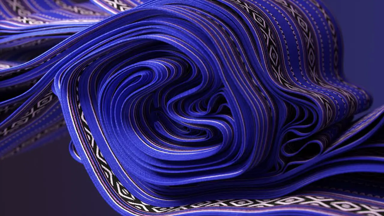 Deep Blue Hues and Subtle Patterns Coil in a Serene and Elegant 3D Fabric Animation