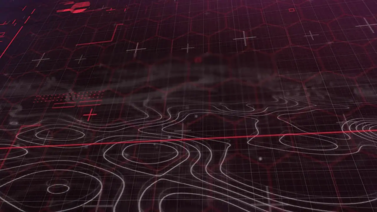 Animation of red scanner scope processing over moving contour lines on black