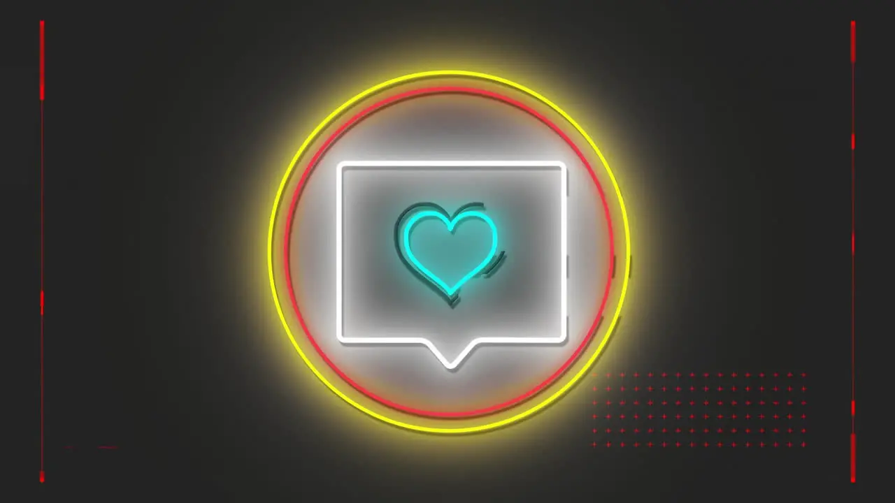 Animation of spots and neon heart icon over black background