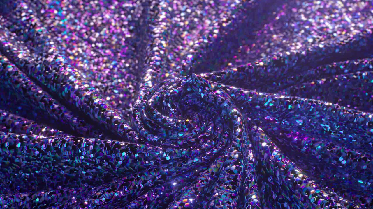 A Sparkling 3D Spiral of Sequined Fabric Glimmers with a Dynamic Array of Colors 3D Animation