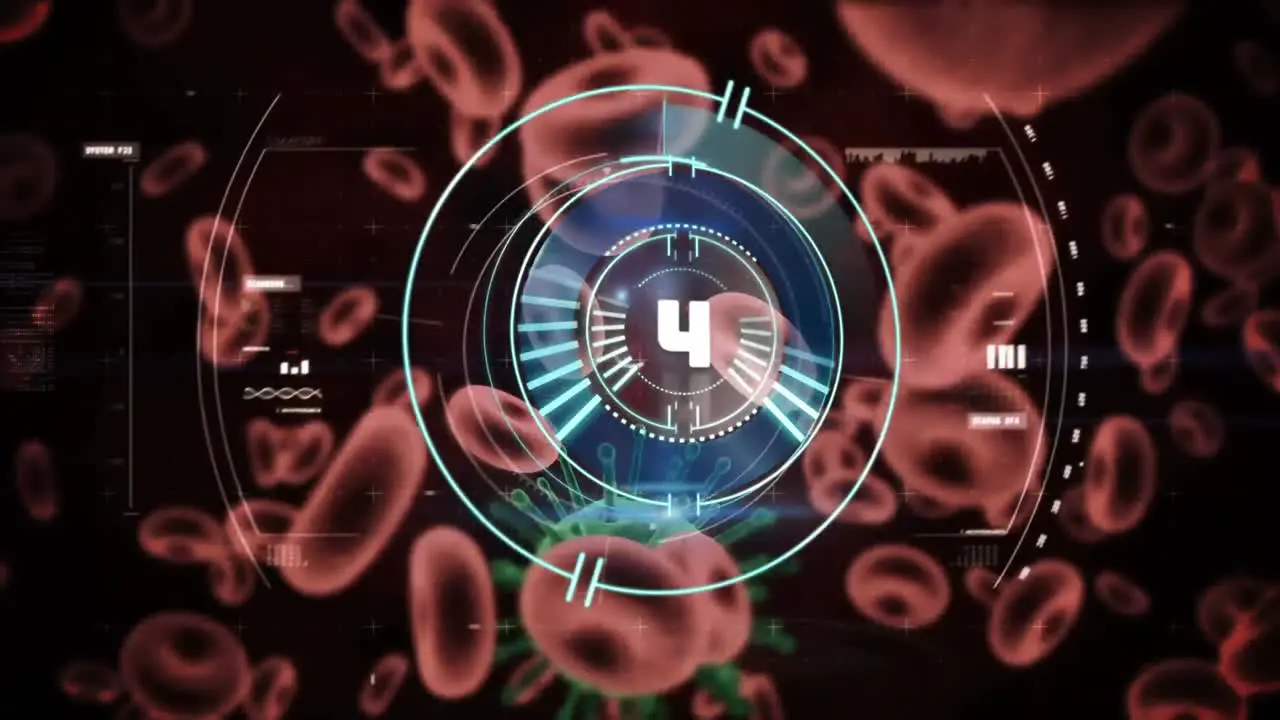 Animation of circular scanner rotating over red blood cells and data processing