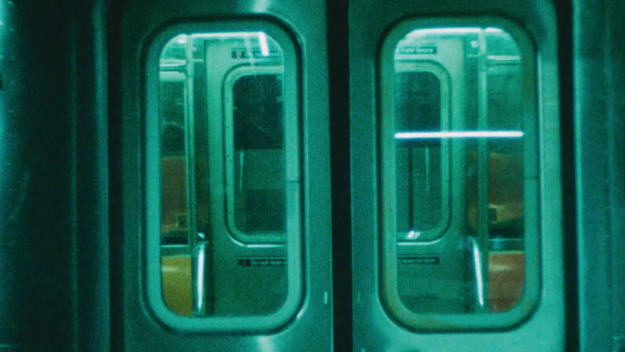 Artistic 16mm filmfootage of New York city subway doors opening