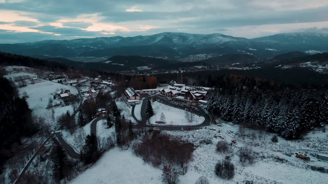 Ski resort in the mountains during winter season