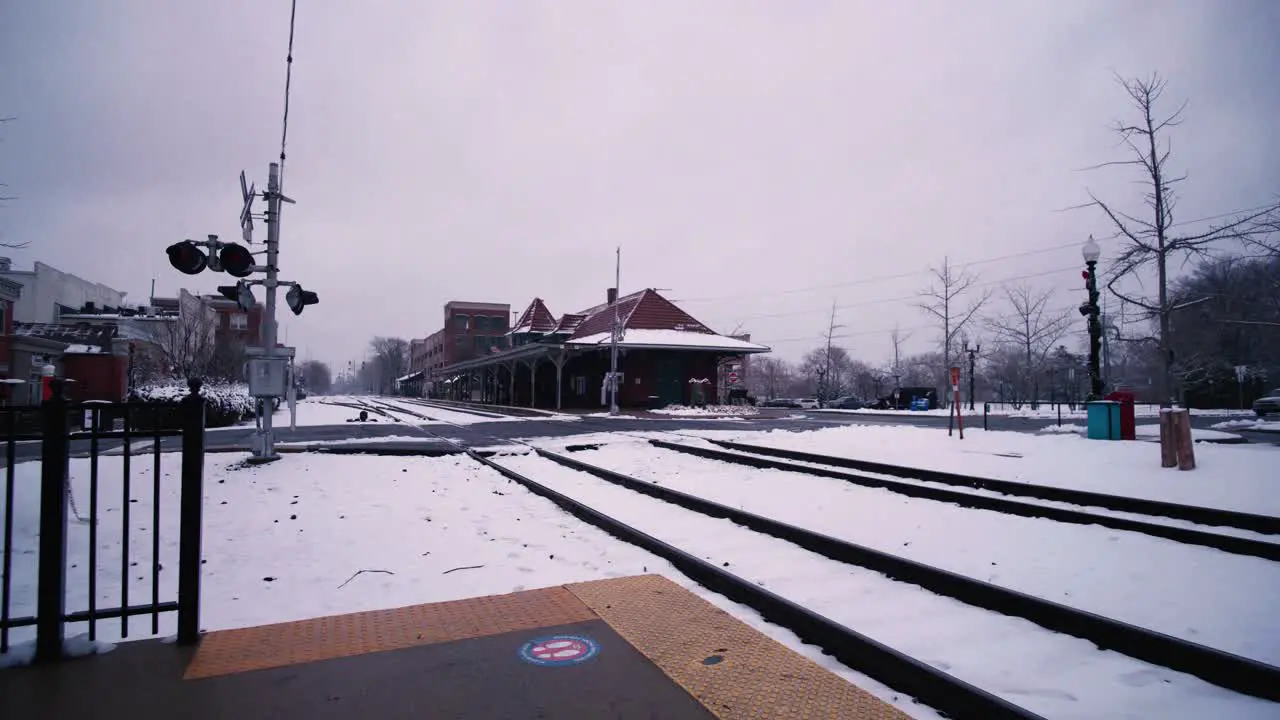 Snow day near train station in historic manassas virginia