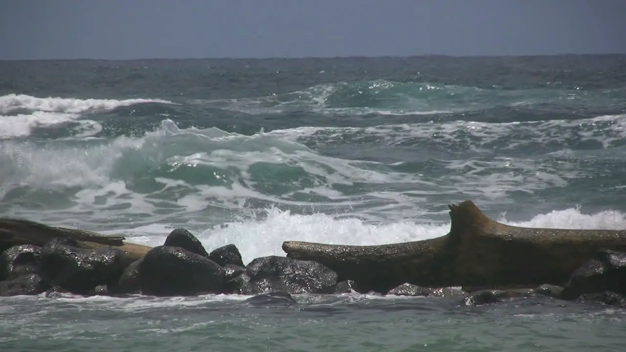 Kauai Waves on logs and rocks