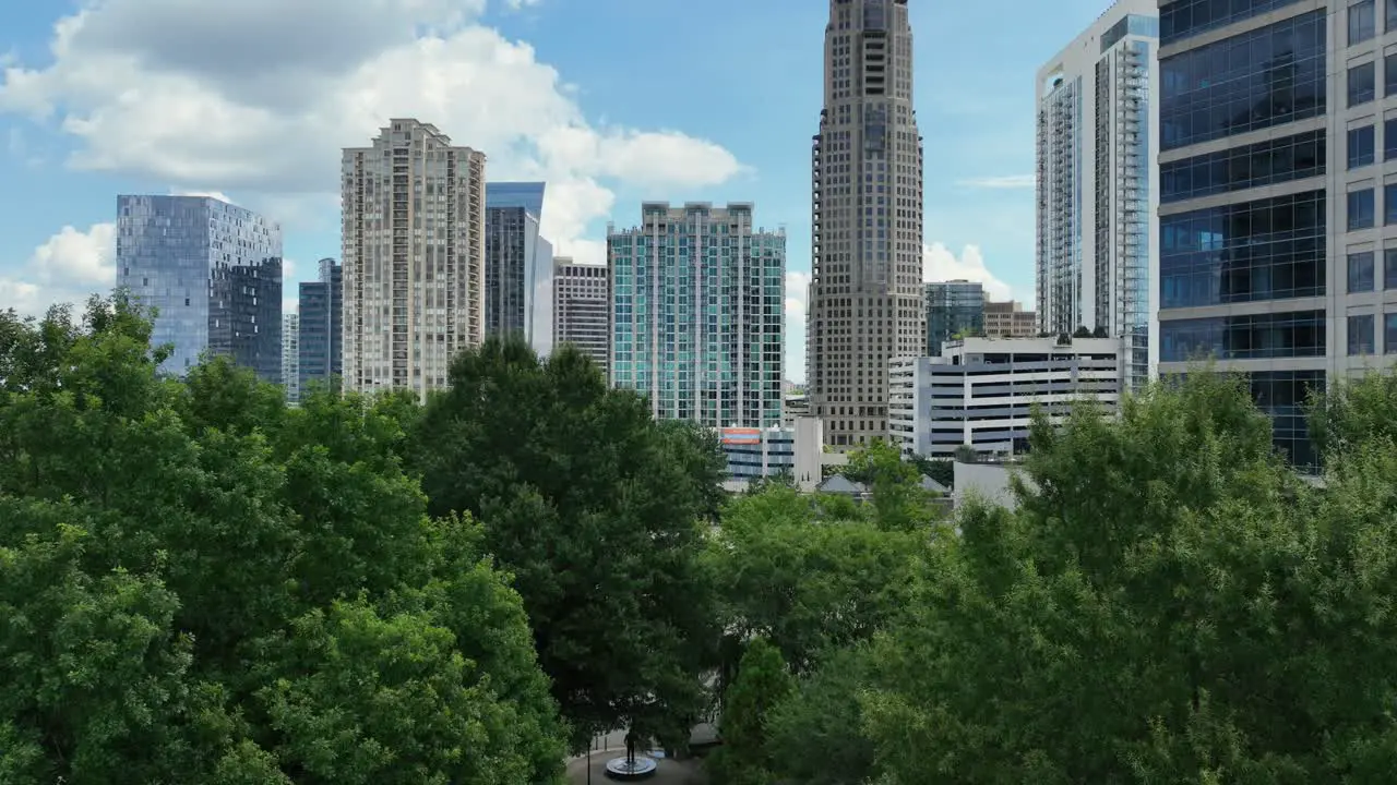 Aerial approach towards high rise condos in Buckhead