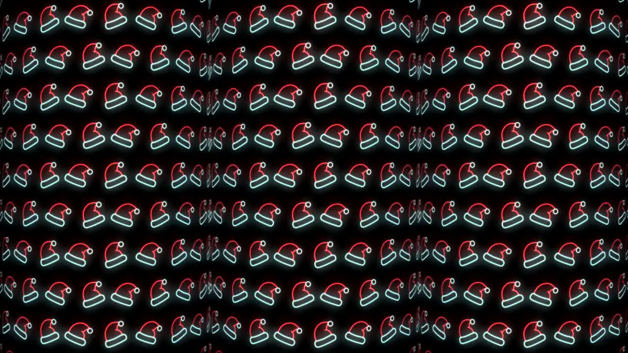 Neon Christmas Pattern Background of Santa Hat in Red White and Black Looping animation