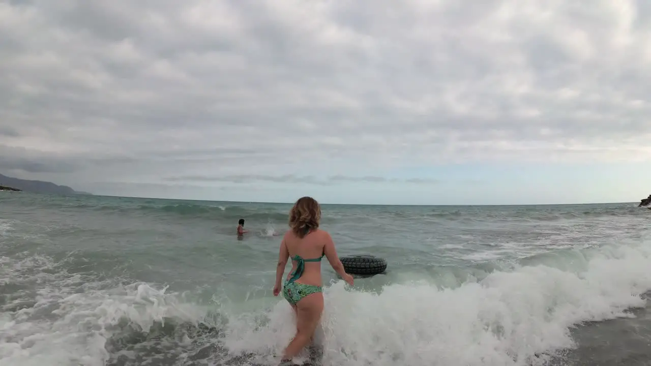 Spain Malaga Nerja beach on a summer cloudy day using a drone and a stabilised action cam