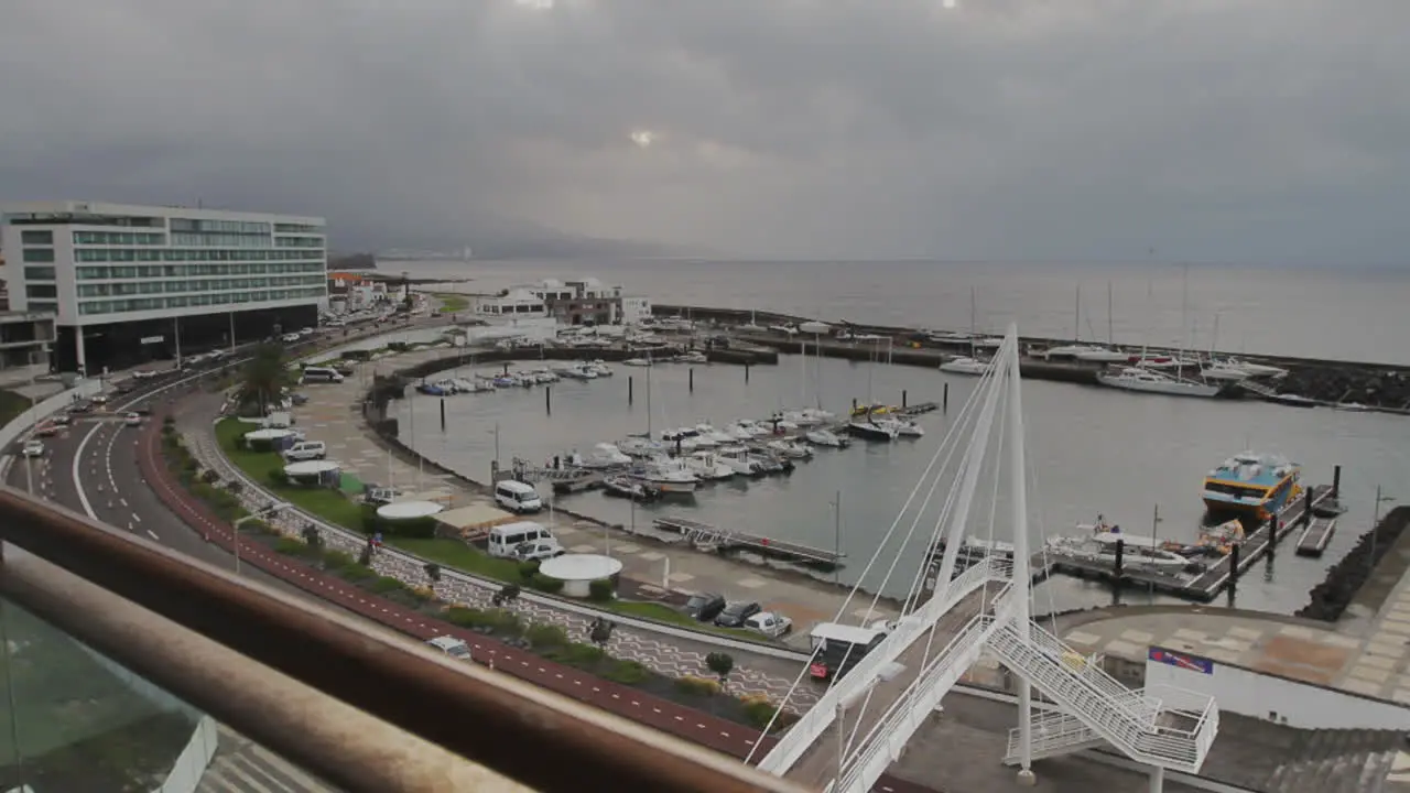 The sea port and marina of Ponta Delgada on the island of Sao Miguel of the Portuguese Azores