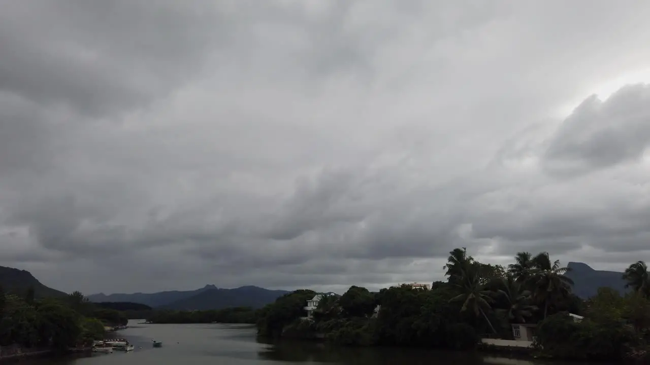 A panning shot of the Chaux river in Maurithius on a cloudy day