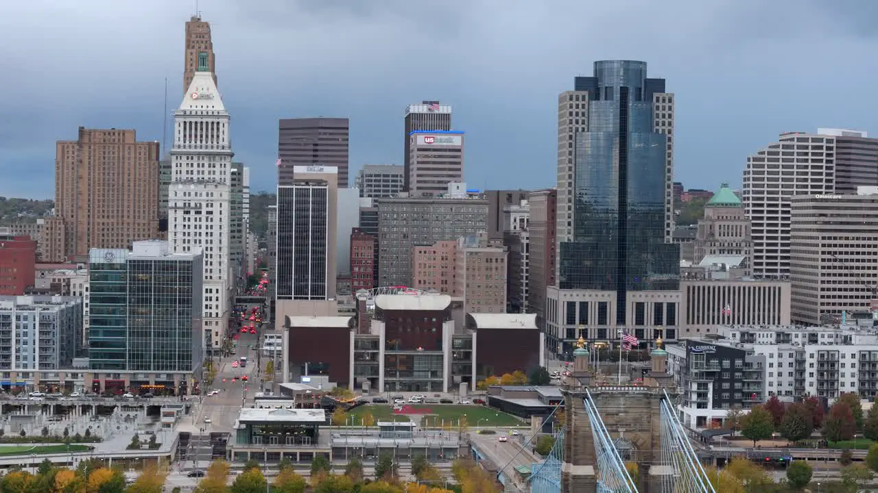 Cincinnati Ohio Metropolitan Area in United States Pan Right with skyscrapers