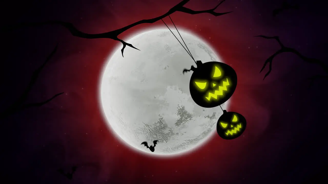 Halloween background animation with bats and pumpkins on trees 2