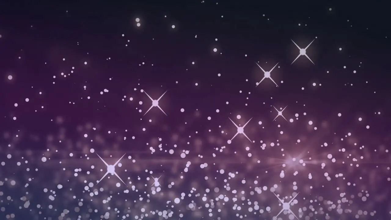 White sparkles and glowing spots moving against purple background 