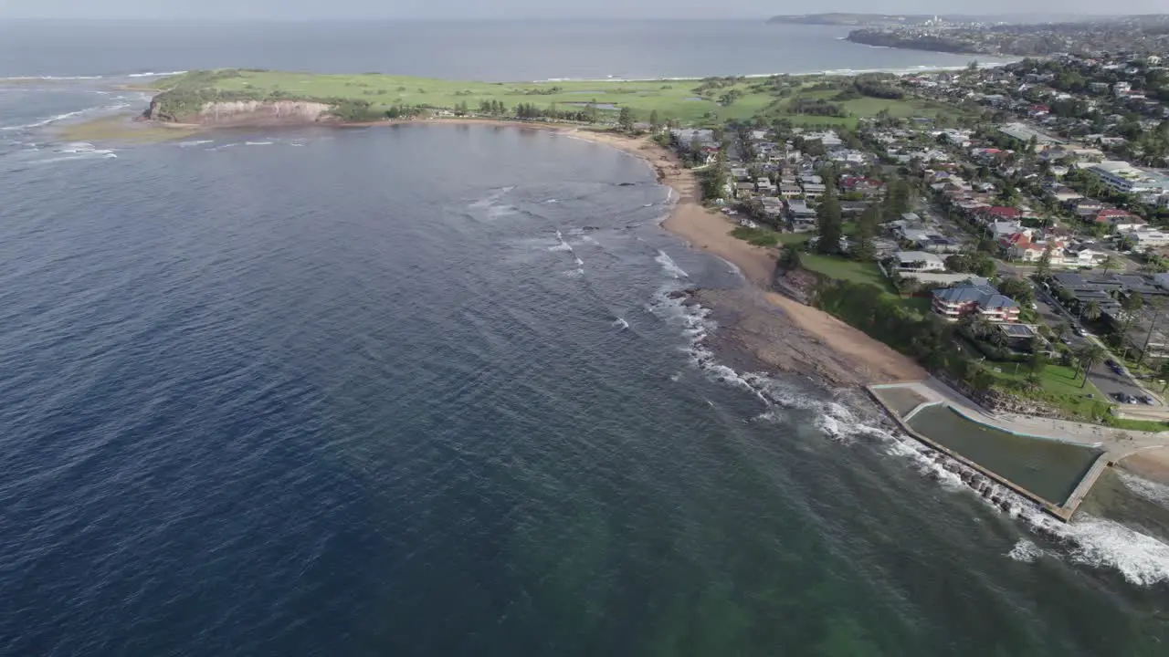 Fishermans Beach And Ocean Rockpool In Sydney NSW Australia aerial drone shot