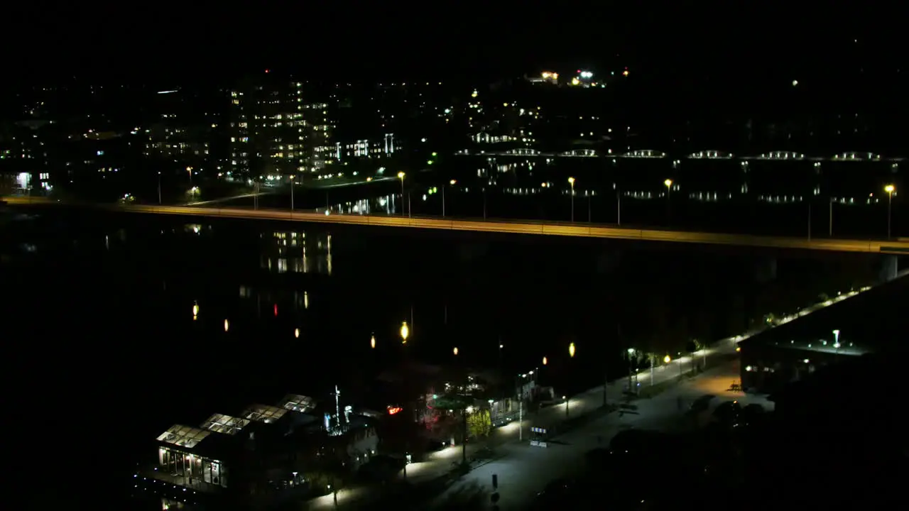 Night time lapse of Tegsbron in downtown Umeå Sweden hotel view