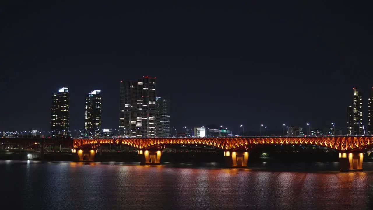 Night view Seongsu Bridge in capital city Seoul lit up by street lights crossing Han River