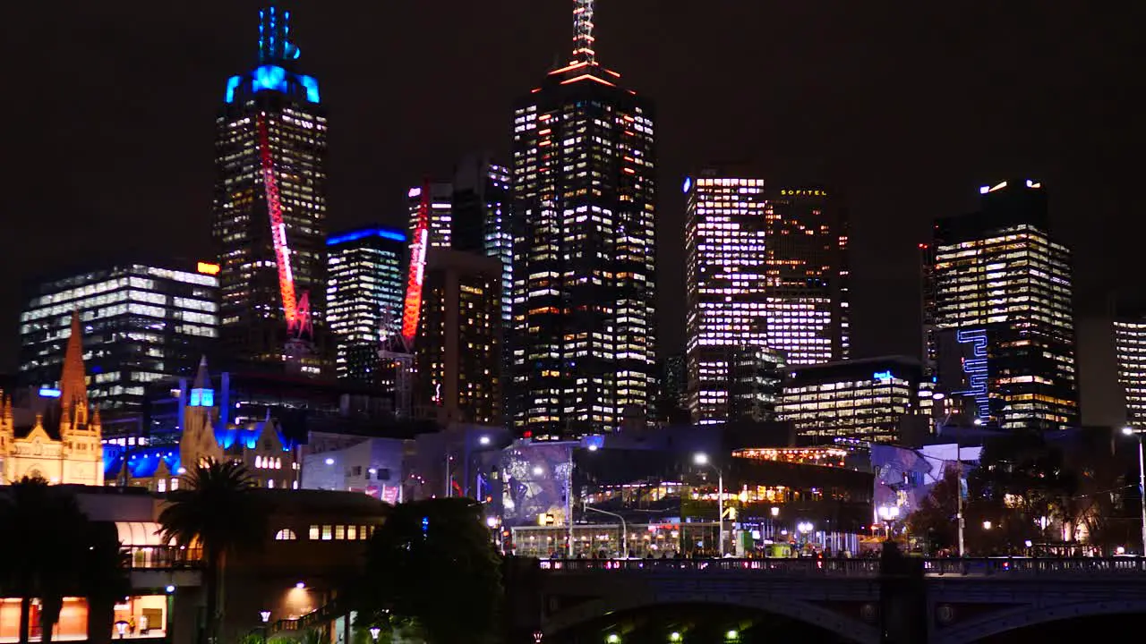 Melbourne CBD skyline view at nighttime from southbank yarra riverside nighttime Melbourne