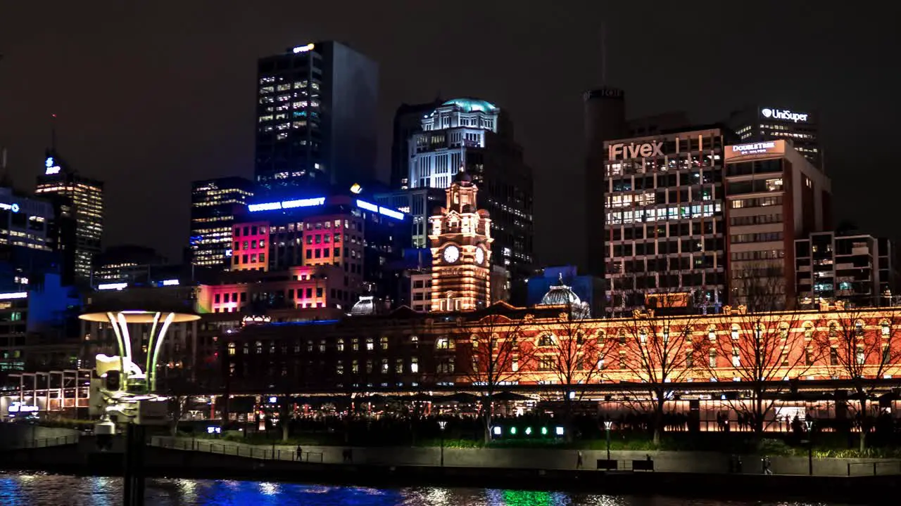 Melbourne CBD skyline nighttime timelapse hyperlapse Flinder Street Station Nighttime Timelapse