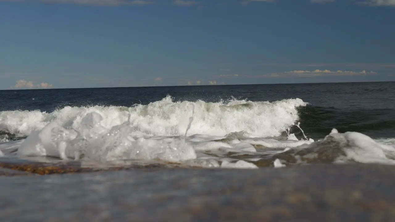 Waves hit Höga kusten Rotsidan on the High coast of Kvarken located on the east coast of Sweden