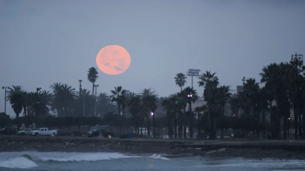 Time lapse of the full moon setting over Surfers Point in Ventura California