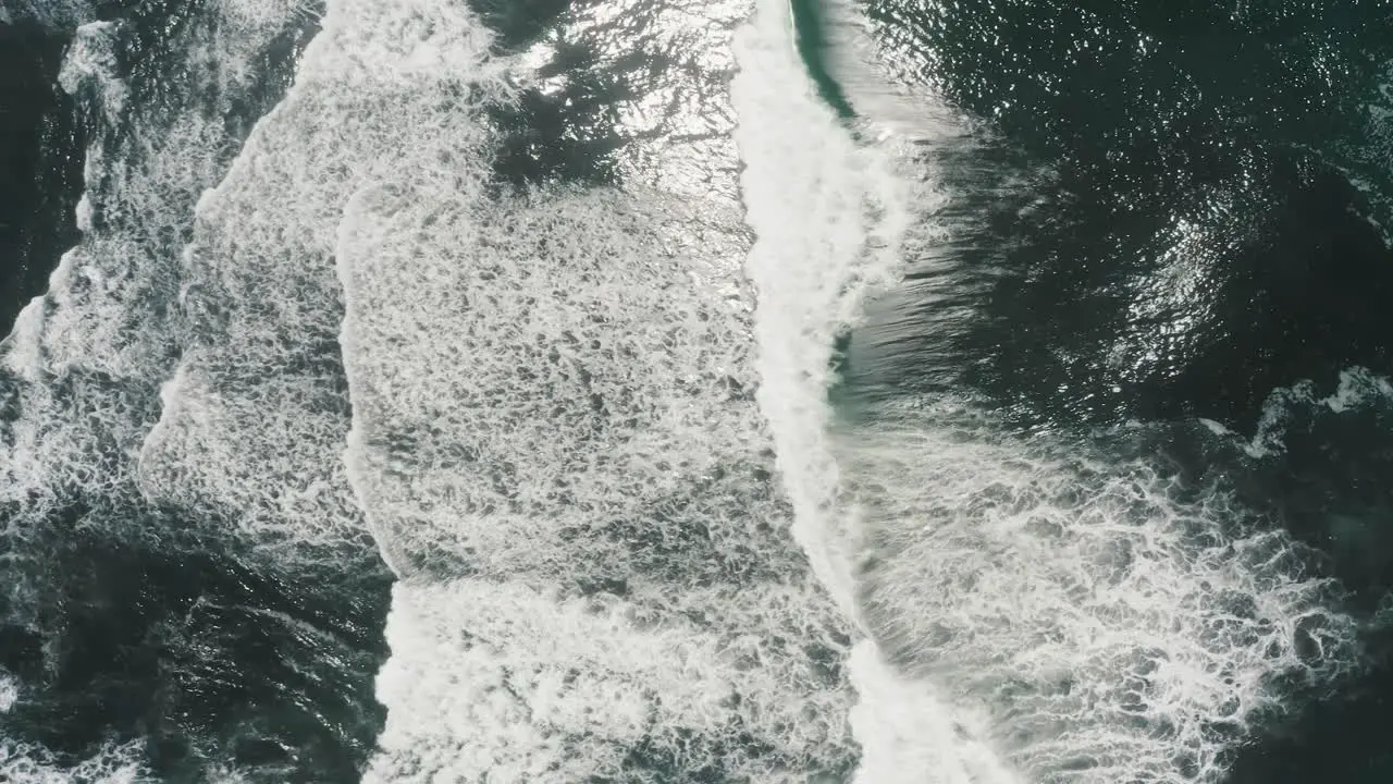 Top Down View Of Foamy Ocean Waves At El Paredon Beach In Guatemala aerial drone shot