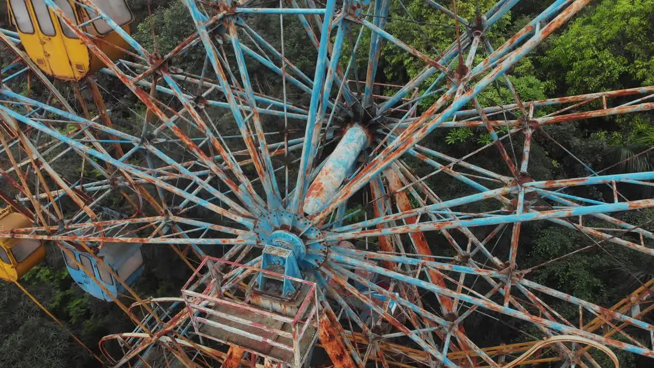 Close up shot of old abandoned ferris wheel at Hanoi Vietnam aerial