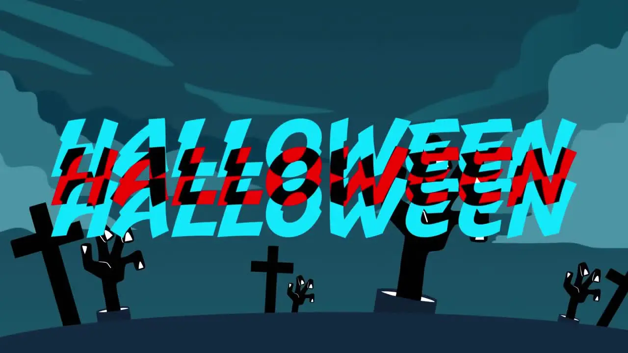 Animation of halloween text over cemetery