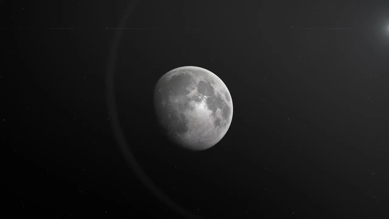 Waxing Gibbous Moon In The Dark Sky With Halo Effect