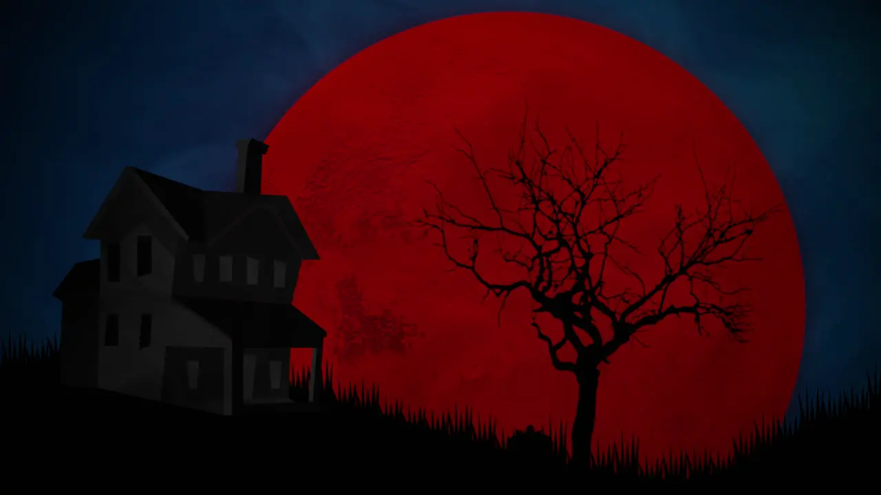 Halloween background animation with house and moon 1