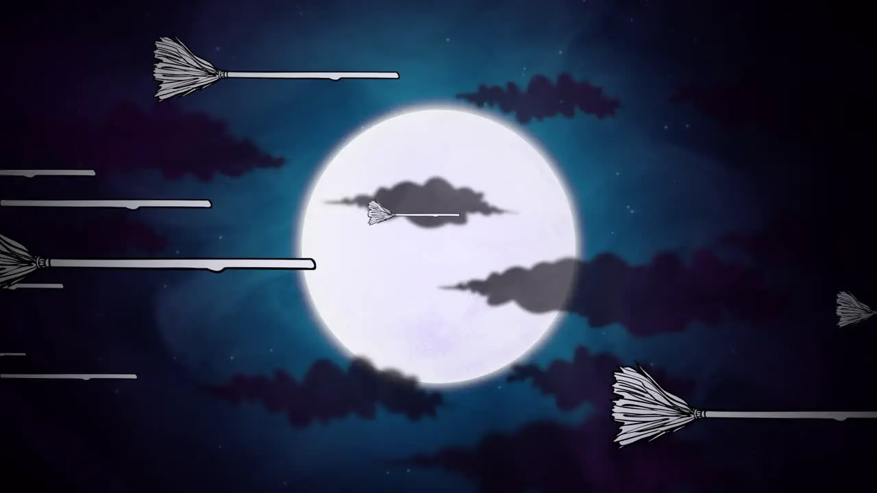 Halloween background animation with witch brooms and moon 3