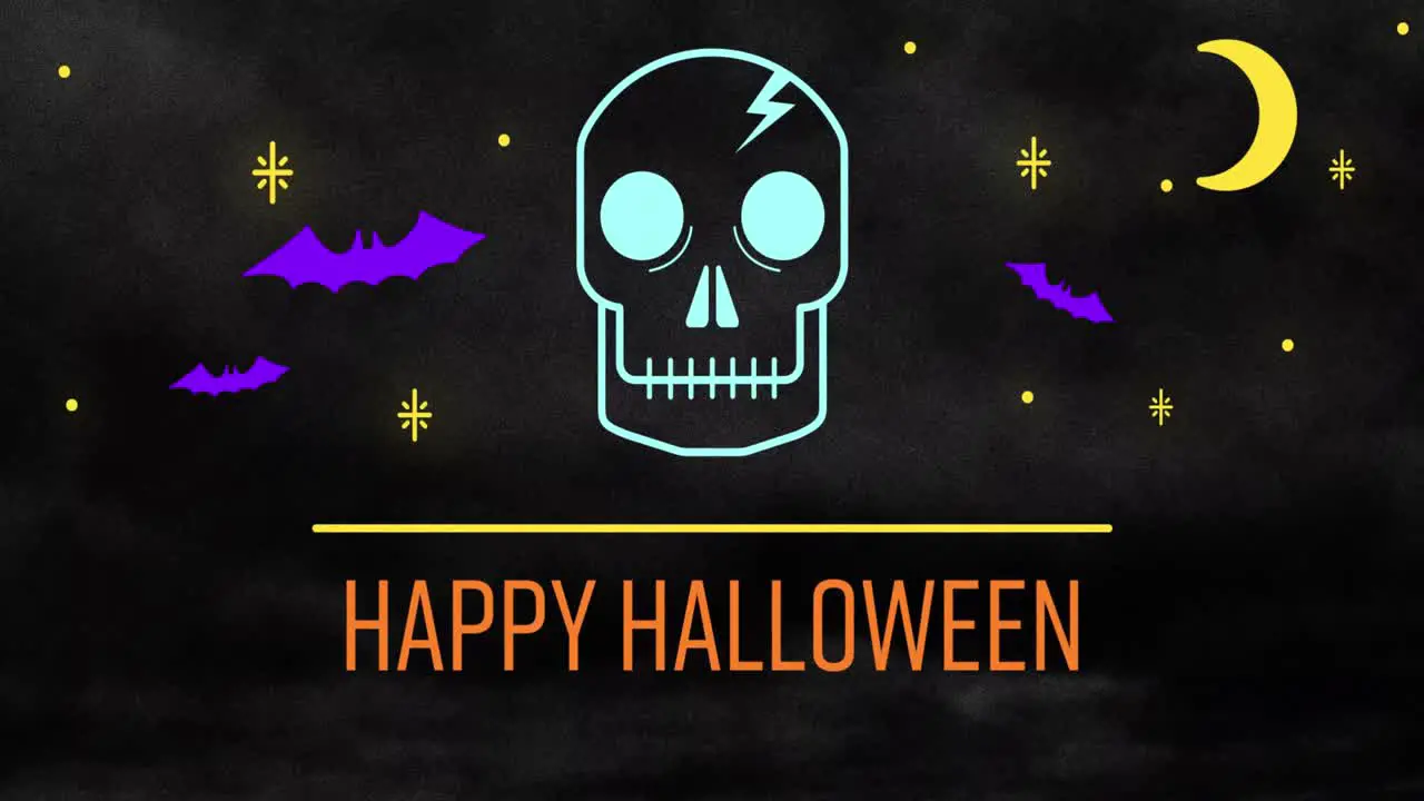 Animation of happy halloween text over skull