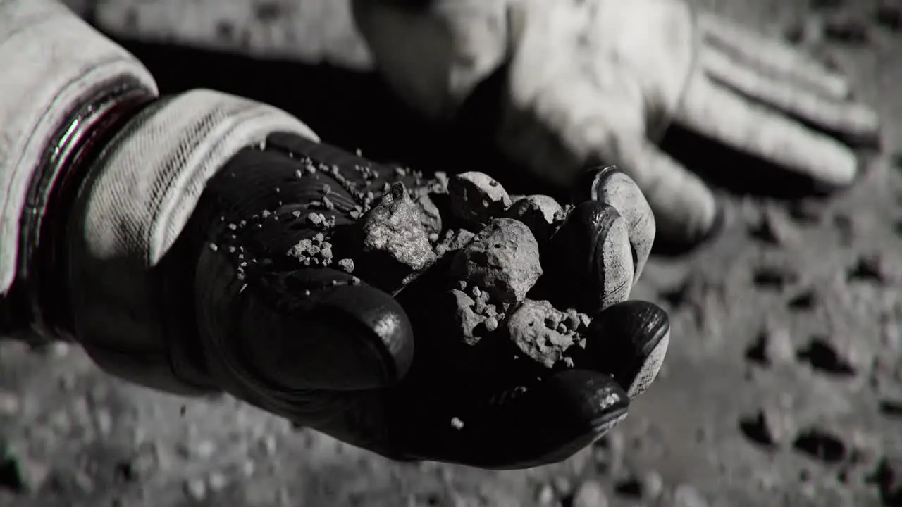 Close up of Astronaut holding Regolith on the Moon