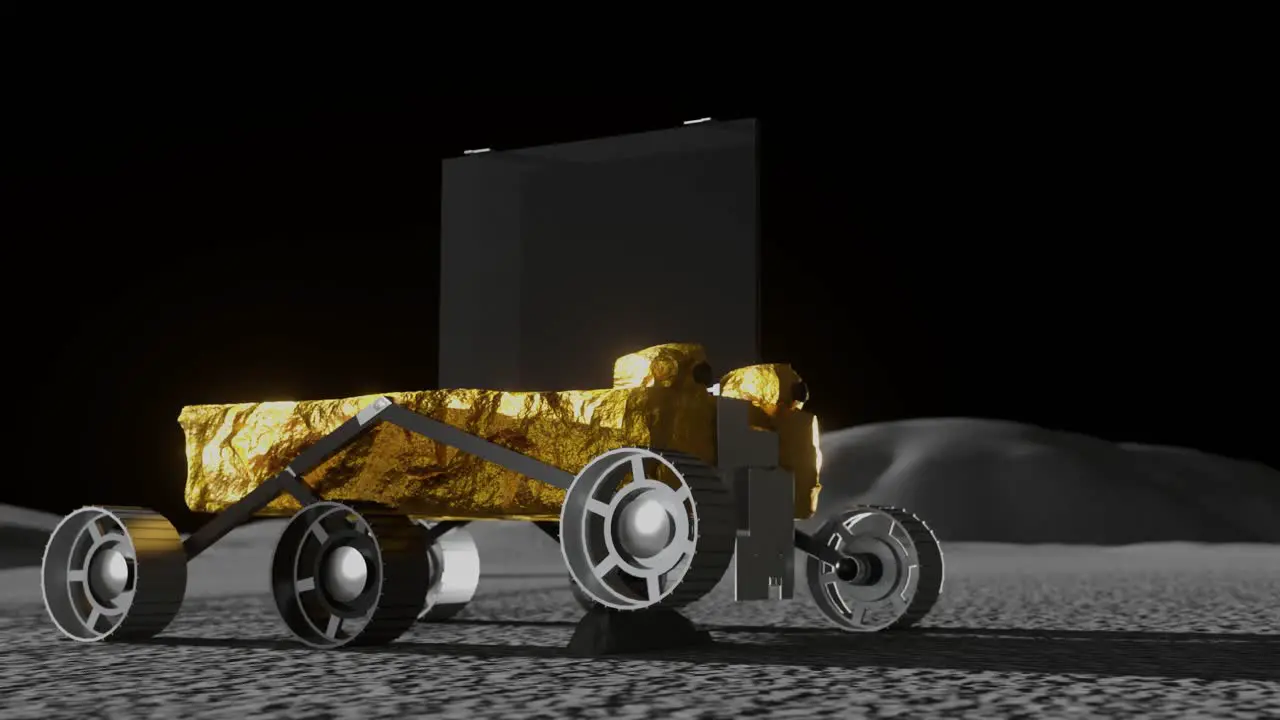 3D Animation of India's Pragyaan rover driving over a rock on the Moon