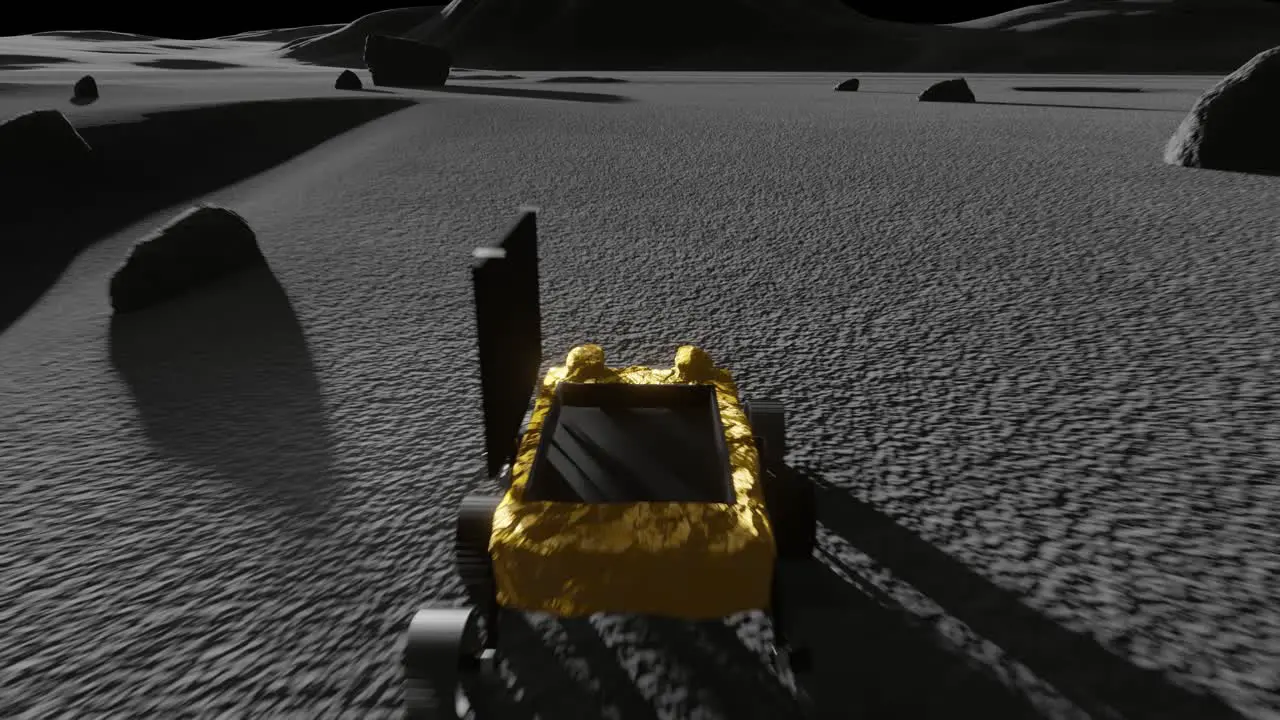 3D Animation zooming out to show the Chandrayaan lunar rover on the Moon