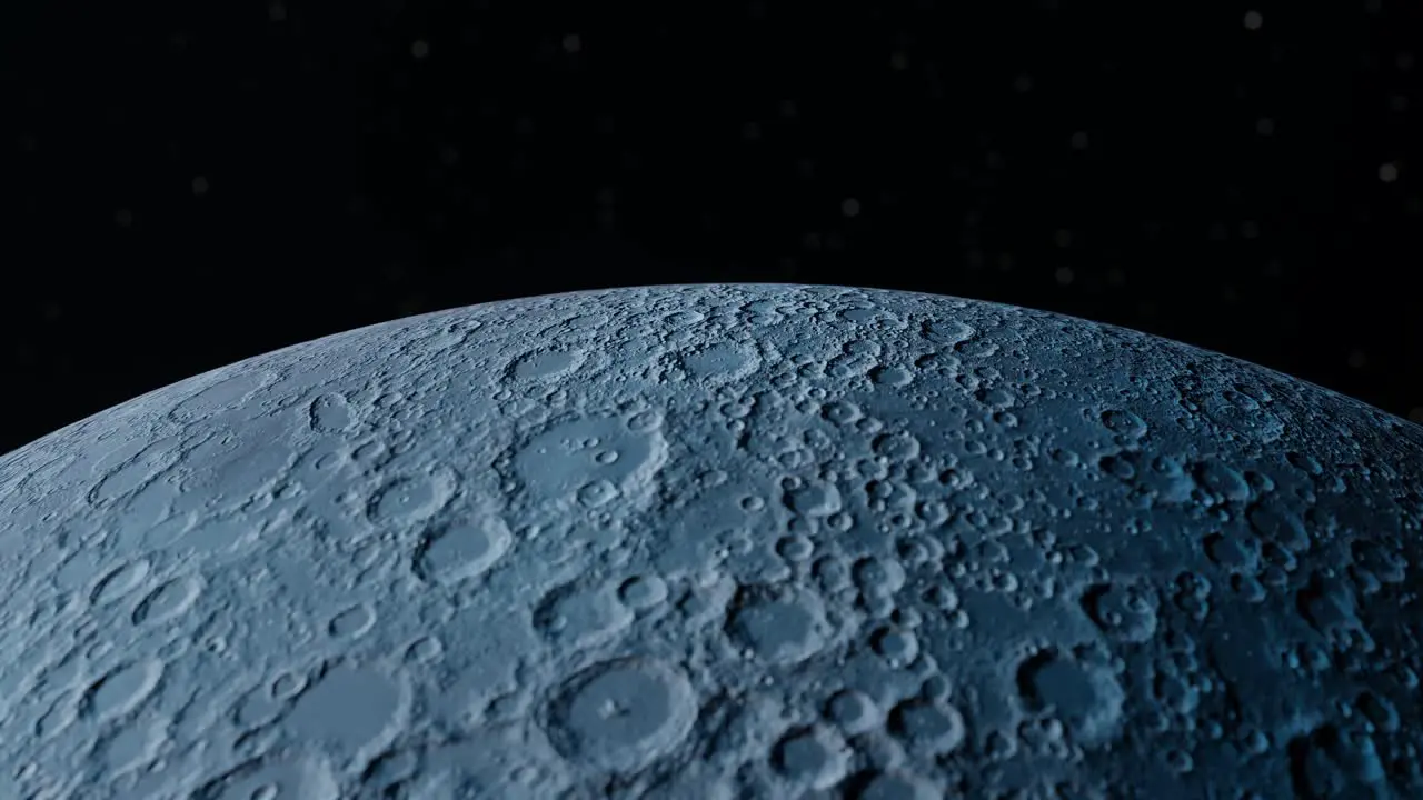 3D Animation zooming in on the Moon with shallow depth of field