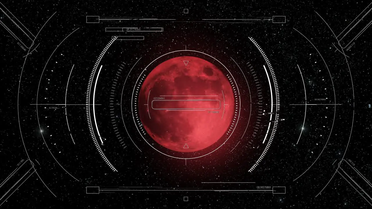 Red moon or alien planet scanned by spacecraft HUD radar display