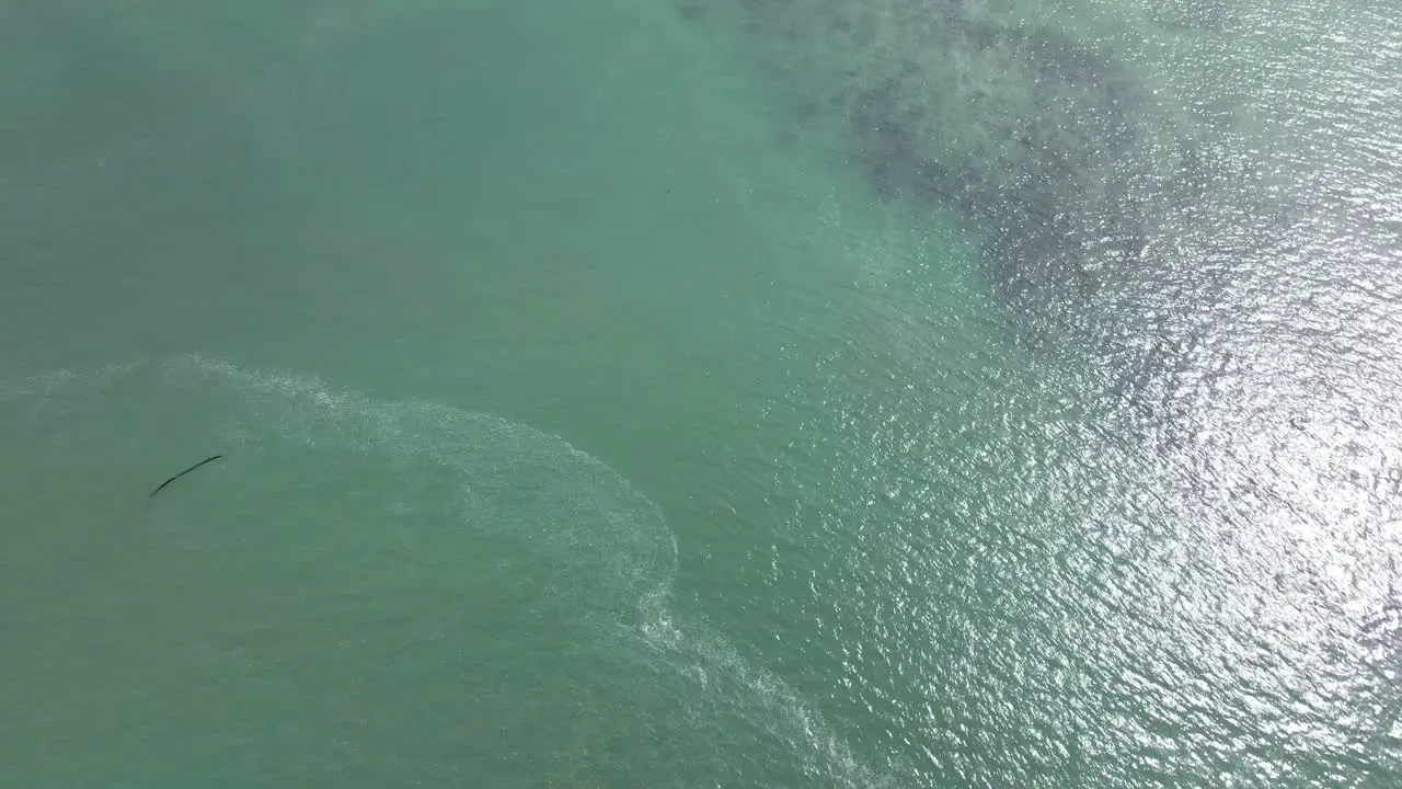 Drone rotates above ocean and reveals green island