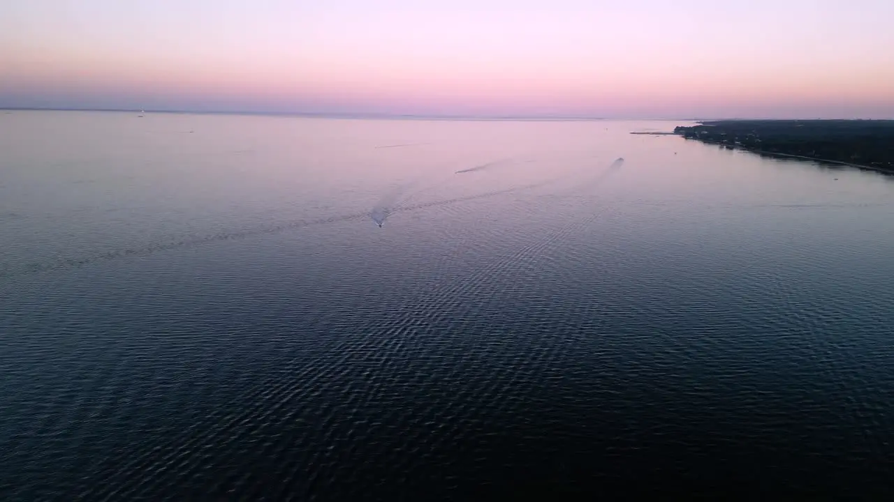 Dusk Ocean Pan with Boats Drone