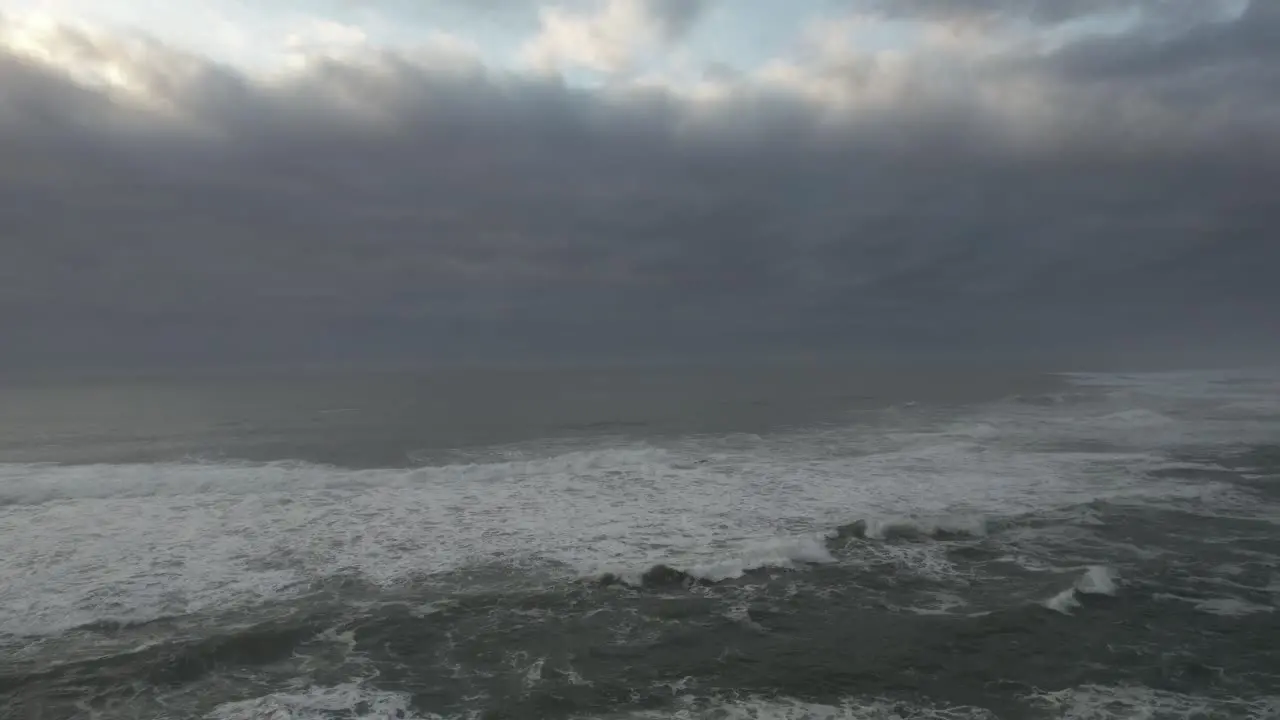 Storm Waves Crashing Sea Beach in Blue Weather Nature Background Aerial View